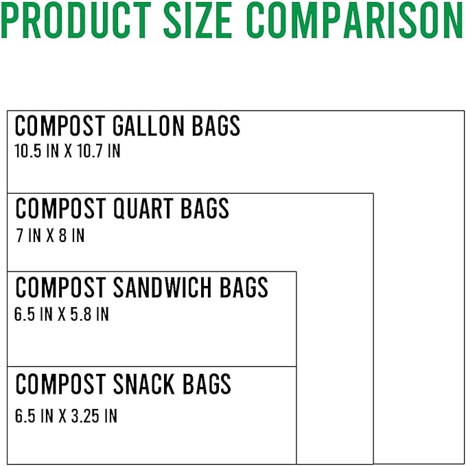BEIDOU-PAC Compostable Combo Storage Zip Bags, 290 Count Resealable Variety Pack with Organizer, Reclosable Biodegradable Eco-Friendly Compost Snack, Sandwich, Quart, Gallon Assorted Size Bags