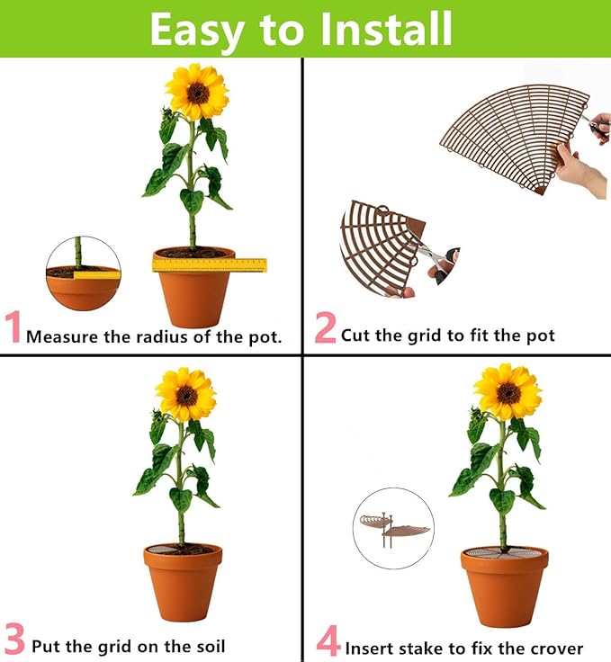 Z metnal Plant Pot Grid 20.8", 3 Pcs Cuttable Grid Plant Soil Cover, Plastic Grid Plant Pot Cover, Flower Protector,Keep Cats Out of Potted Plants