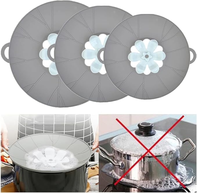 3pcs Silicone Lid Set, Microwave Splatter Cover, Reusable Heat Resistant Lids, Boil Safeguard, Spill Stopper, Multi-Function Kitchen Covers, Fridge Dishwasher Safe