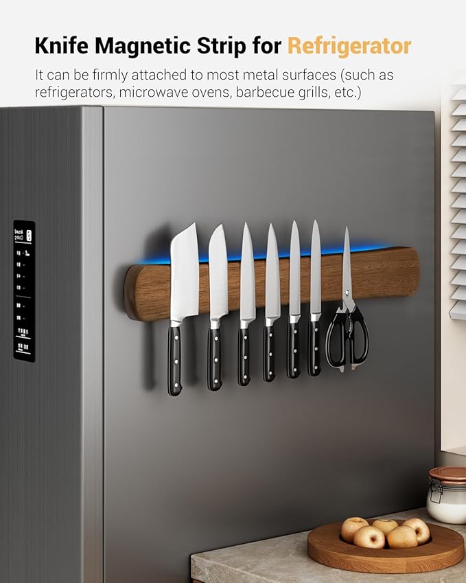 Swaitee Magnetic Knife Holder for Wall, 24 Inch Large Acacia Wood Magnetic Knife Strip, Kitchen Storage Organizer, Fridge Side Mount, Housewarming Gifts for New Home
