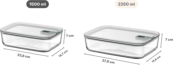 Mepal - Glass Food Container EasyClip - Container with lid & sliding closure - Meal prep boxen - Suitable for microwave, steam oven and oven - Airtight - 1,5 l - Nordic sage