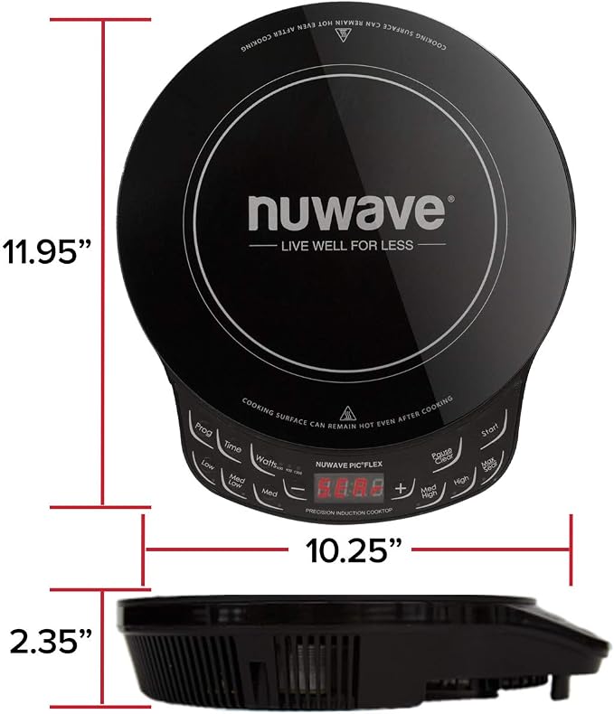Nuwave Precision Induction Cooktop, 10.25” Shatter-Proof Ceramic Glass, 6.5” Heating Coil, 81 Temps from 100°F to 500°F, 3 Wattage Settings 600, 900 & 1400 Watts