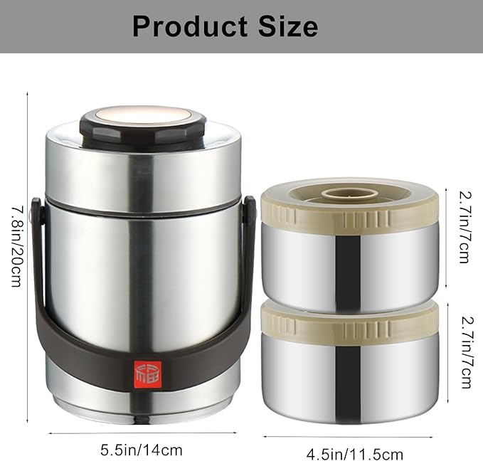 Thermal For Hot Food,1.5L Bento Lunch Box,2-Tier Stackable Insulated Food Jar,Portable Stainless Steel Food Container,Leakproof Insulated Lunch Container For Hot Food,For Office Picnic Travel(Silver)