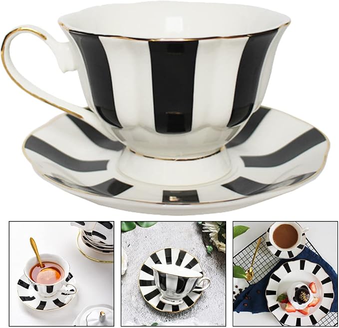 Hemoton Polka Dot Cup and Saucer Set 5.51In European Style Ceramic Coffee Mug with Saucer for Latte Cappuccino Tea Smooth Grip and Design for Home Kitchen Dining