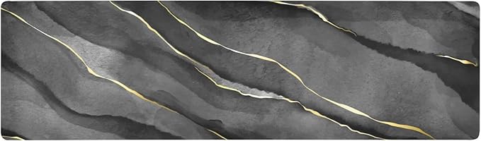 2 in 1 Table Runner Trivet for Hot Pots and Pans Heat Resistant Non Slip Waterproof 39 x 12 Inch Decorative Table Protector for Kitchen Countertop Marble Black and Gold Line
