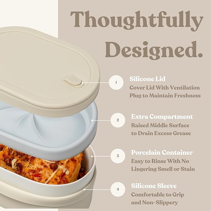 Ceramic Bento Lunch Box with Silicone Lid & Compartment Divider for Adults, Reusable Airtight Meal Prep Food Storage, Sandwich, Snack, Salad Container, Microwave Oven Safe (Mint, 30.4 Oz)