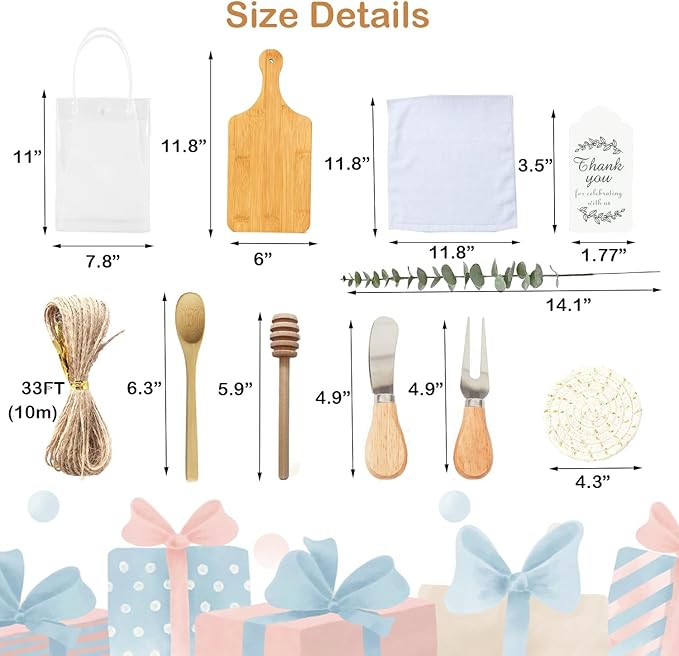 67Pcs Baby Shower Prizes Charcuterie Boards Bulk for Guests Bamboo Cheese Board Gift Set Mini Cutting Boards Wedding Bridal Party Favors for Valentine's Day Housewarming Christmas Birthday, 6 set