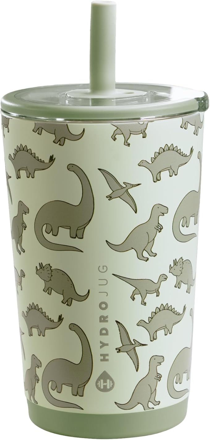 HydroJug Everyday Tumbler 14 oz, Ceramic-Lined Straw Cup, Dinosaur