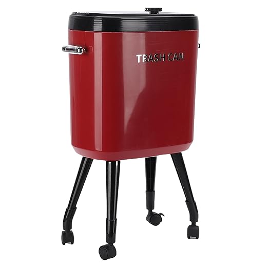 Tall Trash Can with Wheels, 15L Large Capacity Narrow Garbage Can with Elevated Legs, Trash Bin for Kitchen Bathroom Living Room Office (Red)