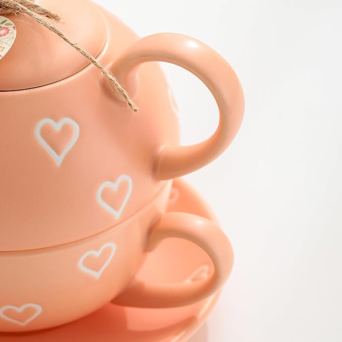 Domini Teapot cup combo,Teapot and Teacup for One,Tea Cup and Saucer Set-Tea Pot Set Gift for Girl Women,Matte orange