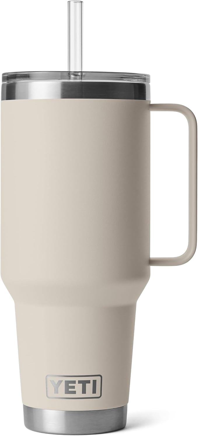 YETI Rambler 42 oz Tumbler with Handle and Straw Lid, Travel Mug Water Tumbler, Vacuum Insulated Cup with Handle, Stainless Steel, Cape Taupe