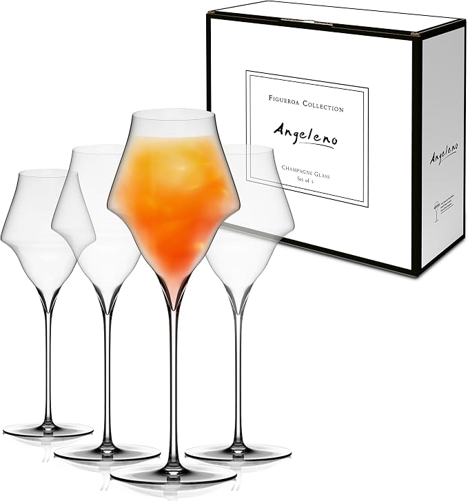 Figueroa Champagne Glasses, Crystal Stemmed Champagne Flutes for Prosecco Sparkling Wine Mimosa, Elegant Clear Champagne Glass Cups for Weddings Parties Dining Table Kitchen Bar Glassware - Set of 4