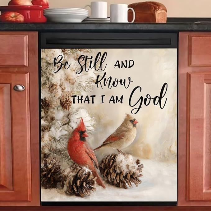 Hummingbird Magnetic Dishwasher Cover,Christian Dishwasher Door Magnetic Cover,Pine Cone Magnet Sticker, Winter Landscape Refrigerator Panel Decal,Decorative Sticker,23"x26"