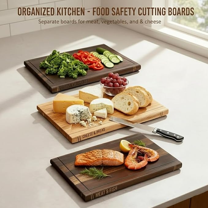 Cutting Boards for Kitchen Counter Decor, Cutting Board Set that Look Like Books, Wooden Book Shaped Chopping Boards Set with Stand, Cheese Bread Meat Vegetable Prep for Book Lovers
