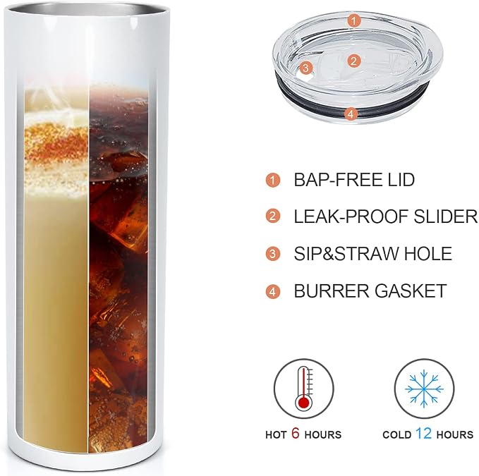 AGH 25 Pack Sublimation Tumblers Blank 20 OZ Straight Skinny Tumbler with Straw, Stainless Steel Double Wall Insulated Tumbler for Tumbler Press Machine