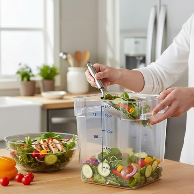 Soro Essentials- 18 qt. Polycarbonate Square Food Storage Container with Graduated Markings Clear Color- Stackable Storage Bin Plastic Food Container with Handle for Pantry Organizer Storage Kitchen