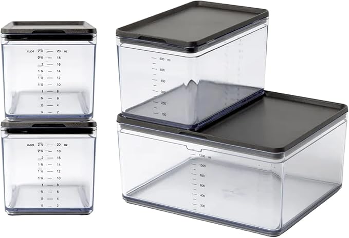 Prepdeck Food Storage Containers from 20% More Capacity - Streamlined & Stackable - Super Seal Lids - Measure in ml, oz & Cups - Color-Matched Grippy Silicone Foot Trim - 3 Size Options, 5 Colors