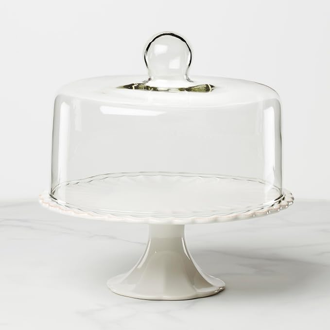 Lenox 896913 French Perle White Cake Plate with Dome, 11" H x 10.25" D
