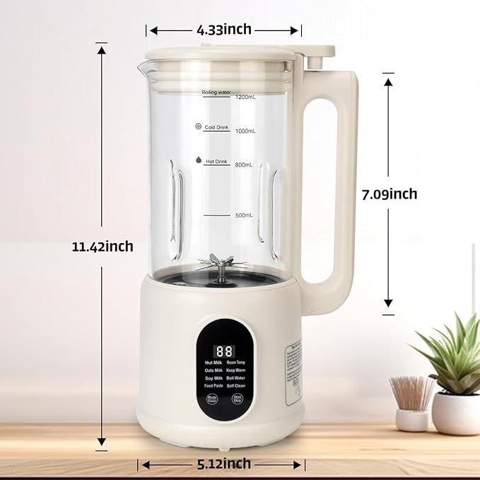 Nut Milk Maker, 40 Oz 8 in 1 Homemade Automatic Plant-Based Milk, Soy Milk, Oat Milk, Almond Milk & More Multifunctional/12 Hours Timer/Auto-Clean/Room Temp/Keep Warm/Boil/Room Temp/Low-Noise