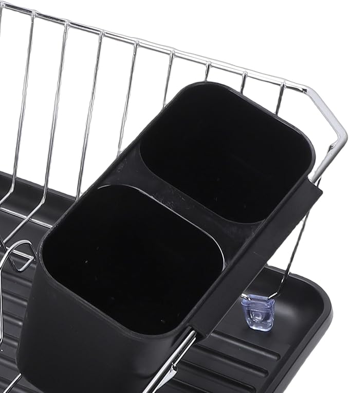 Asixxsix Dish Drying Rack, Anti Rust Coated Dish Drainer with Utensil Holder and Drainboard, Sink Organization and, 14" x 12" x 5" for Home and Apartment Decor (Silver)