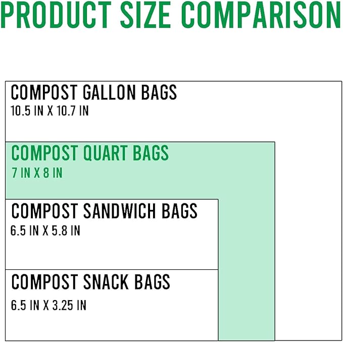 BEIDOU-PAC Compostable Quart Food Storage Freezer Bags, 60 Count | 2 Mil | 8 IN x 7 IN, Freshness Easy Open Biodegradable Eco-Friendly Reclosable Compost Zipper Bags