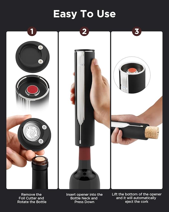 Newise Luxury Automatic Electric Wine Opener with Charging Base, Built-in Foil Cutter - Rechargeable Wine Bottle Opener | Gift for Wine Lovers