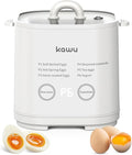 Kawu Egg Cooker, 6-in-1 Electric Rapid Egg Poacher for Hard Boiled Eggs, Yogurt, Custard, 12H Delay Start & Auto Off, Portable Breakfast Maker with Stainless Steel Bowl, 4 Eggs