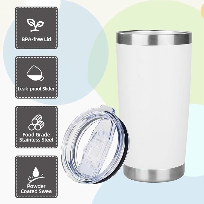 20oz Tumbler with Lid Stainless Steel Insulated Tumblers Travel Coffee (4, White/Black/Purple/Navy)