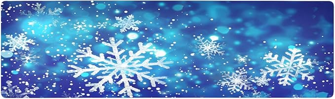 ALAZA Christmas Blue Glitter Snowflakes Trivet Table Runner 40 Inches Long Trivet for Hot Pots and Pans/Hot Dishes,Table Protector Heat Up to 230F, Decorative Hot Plates Mat for Kitchen Countertop