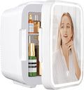 OSTBA Skincare Fridge Mini Fridge for Bedroom with Dimmable LED Mirror, 4Liter/6 Cans Cooler and Warmer for Makeup, Cosmetic, Beauty, Portable Refrigerator for Bedroom, Vanity, Office and Car