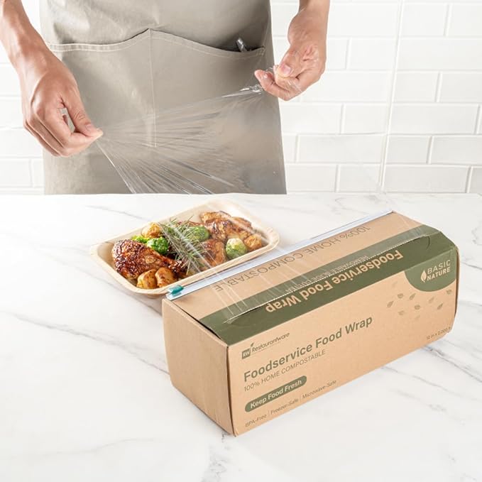 Restaurantware Basic Nature 12" x 2000' Food Wrap 1 Microwavable Cling Wrap - With Built-In Slide Cutter Freezable Clear Plastic Kitchen Food Wrap Durable For Restaurant Cafes And Delis