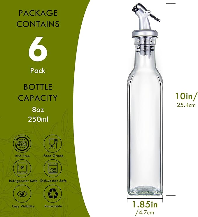 YEBODA 10oz Small Glass Storage Jars with Cork Lids and Spoons 12 Pack + 8oz Clear Glass Olive Oil Dispenser Bottles 6 Pack