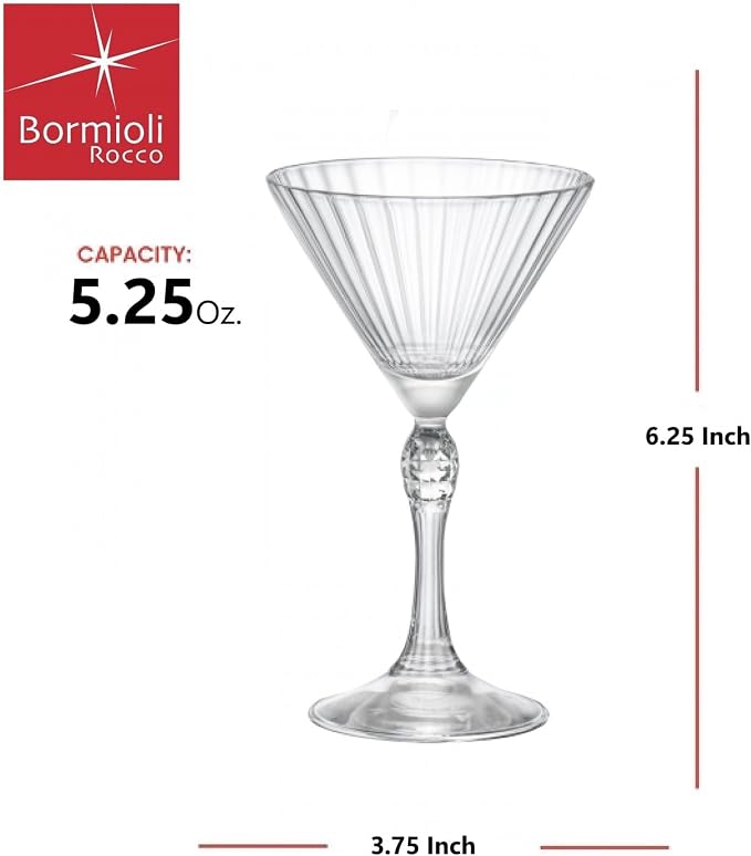 Bormioli Rocco America '20s 5.25 oz. Small Martini Glasses, Clear, Set of 4