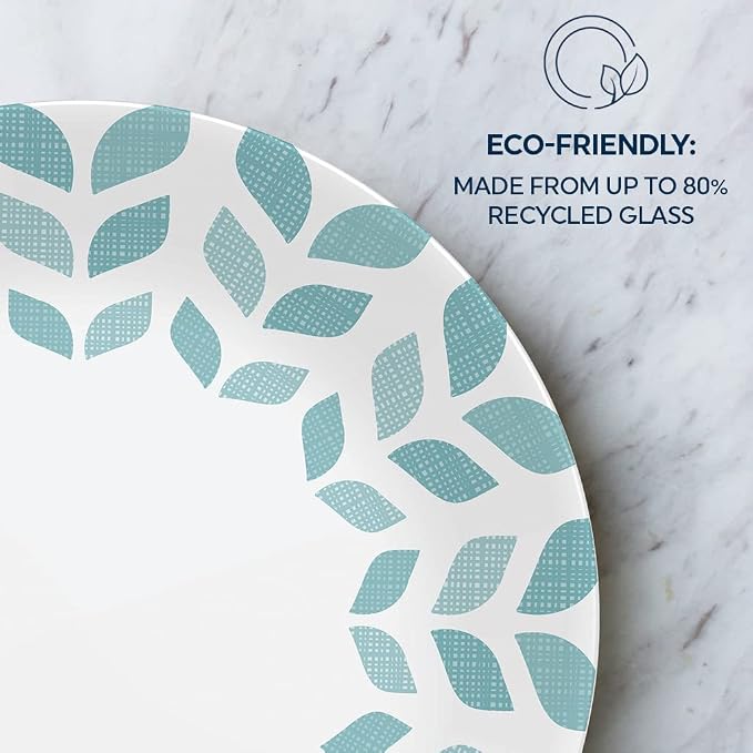 Corelle Global Collection Vitrelle 6-Piece Dinner Lunch Set, Triple Layer Recycled Glass, Lightweight Eco-Friendly Round 8-1/2-Inch Plates Set, Northern Pines