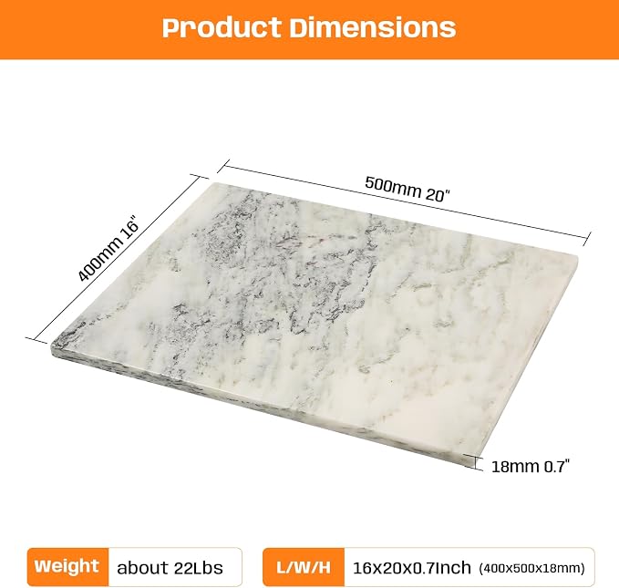 White Marble Cutting Board, 16x20 Inch Marble Pastry Board With Non-Slip Feet For Cheese, Charcuterie, Dough, Chocolate, Dessert, Pack Of 1 Piece