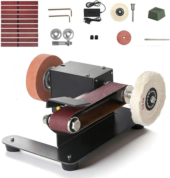 6-In-1 Mini Belt Sander Mini Belt Sander, Electric Small Sander Knife Sharpener Supplies, 7 Adjustable Speed, 795 Motor, Metal Wood DIY Handcraft, Tool & Knife Sharpening (Advanced Kit).