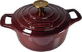La Cuisine Enameled Cast Iron Dutch Oven Casserole Dish Pot with Lid, 2.1 QT 7.9“ /20cm Dia. Internal Matt Black Enamel Coating, Gold-Plated SS Lid Handle Oven Safe up to 500° F, Cranberry