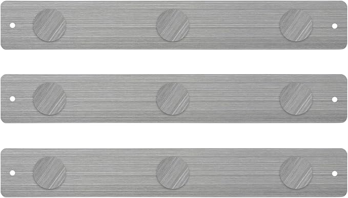 Three by Three Seattle 14 x 2 Inch Metal Mini Strip Frameless Magnetic Bulletin Board with 3 Magnets for Memos, Photos, Lists, and More in Office, Home, or School Décor (3 Pack, Stainless)