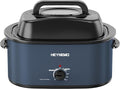 30 Quart Large Turkey Roaster with Defrost & Warm Functions, Electric Roaster Oven with Visible Self-Basting Lid, Adjustable Temperature Control, Removable Pan & Rack, Stainless Steel, Blue