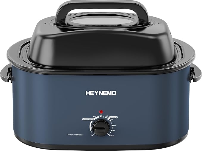 30 Quart Large Turkey Roaster with Defrost & Warm Functions, Electric Roaster Oven with Visible Self-Basting Lid, Adjustable Temperature Control, Removable Pan & Rack, Stainless Steel, Blue