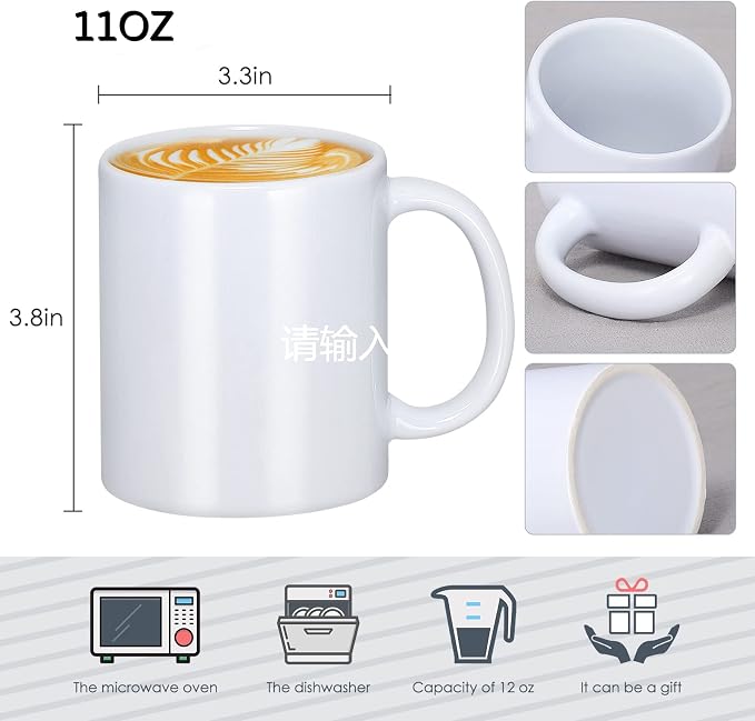 DANALLAN Sublimation Mugs, Premium Coffee Mugs Set of 12 White Ceramic Sublimation Cups 11 oz Christmas Coffee Mug for Soup Tea Milk Latte Hot Chocolate