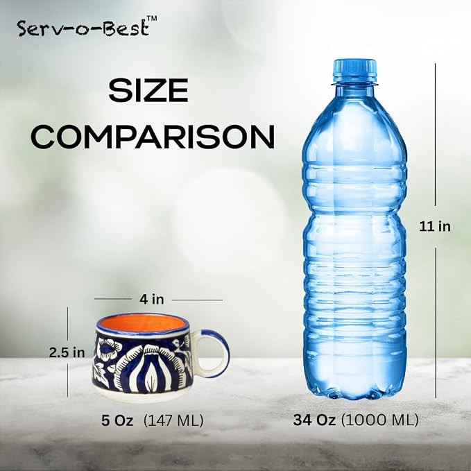 Servo Best Handmade Cermaic Tea Cup Set of 4-5 Oz Small Cups for Espresso, Cappuccino, Tea, Chai – Dishwasher & Microwave Safe – Gift Set for Coffee Lovers, Kitchen, Home, Office - Blue Mughal Art