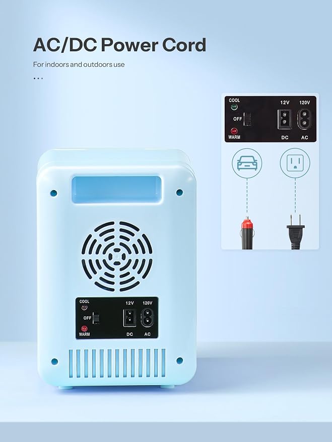 Reemix Mini Fridge 4L, 6 Can Portable AC+DC Power Cooler, Aqua