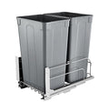 Double Pull Out Trash Can, 50QTx2 Kitchen Waste Container with Soft Close - Grey - Under Cabinet Sliding Bin for Kitchen, Home, Office