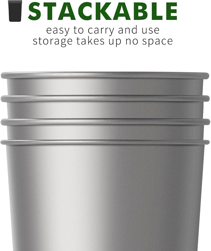 ZING TII Pure Titanium Pint cups,Healthy Unbreakable and Stackable,Metal Drinking Cups for Bar, Home, Restaurant，350ML/12oz