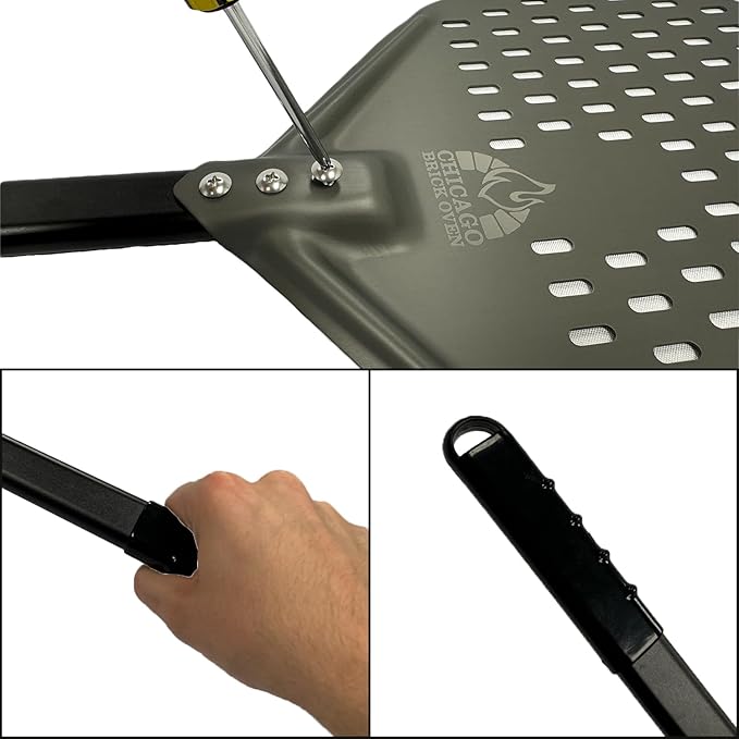 Chicago Brick Oven Perforated Pizza Peel - 12"x15" Anodized Aluminum Pizza Steel, 11" Handle, 26" Overall Length - Ideal Pizza Turning Peel for Pizza Oven, Brick Oven, Baking Bread