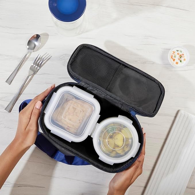 Borosil Blue Universal Glass Lunchbox 320 ml x 2 (+) 240 ml x 2