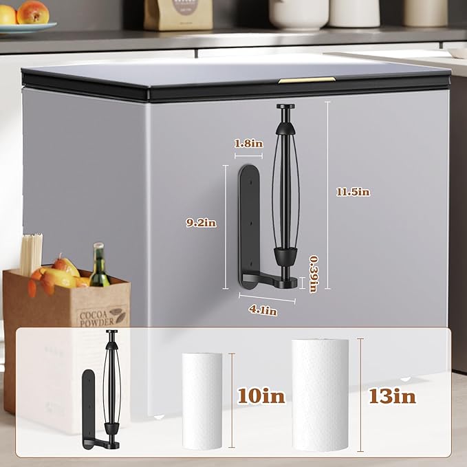 Swaitee Magnetic Paper Towel Holder for Fridge, Under Cabinet Paper Towel Holder Wall Mount, Self Adhesive No Drill, One Hand Tear Ratchet, Fits Jumbo Rolls, Black for Kitchen RV Garage