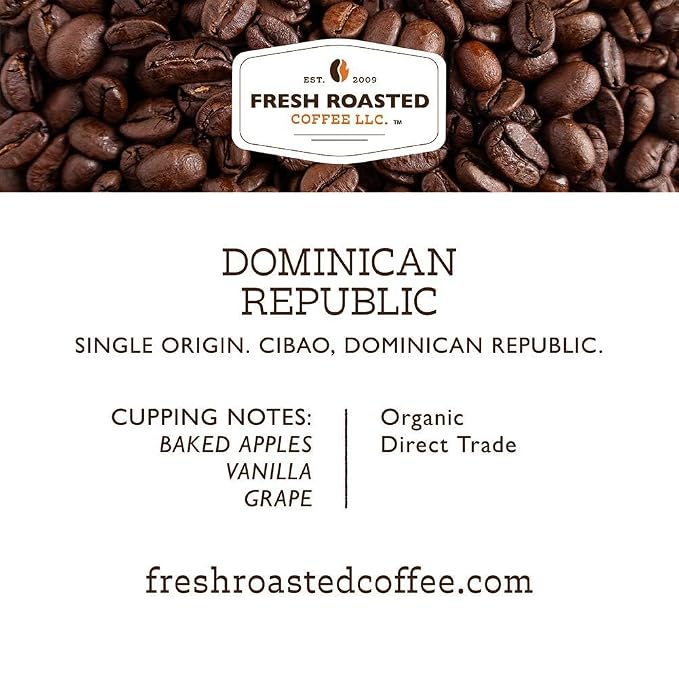 Fresh Roasted Coffee, Organic Dominican Republic Whole Bean Coffee, Medium Roast, USDA Organic, Direct Trade, Kosher, 2 lb (32 oz)