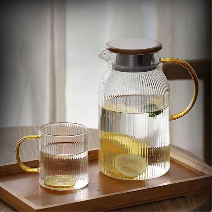 GLigeT Iced Tea Pitcher 1500ml Glass Water Pitcher with Handle Lid Heat Resistant Tea Pot Cold Hot Water Kettle Fridge Juice Carafe Water Jug